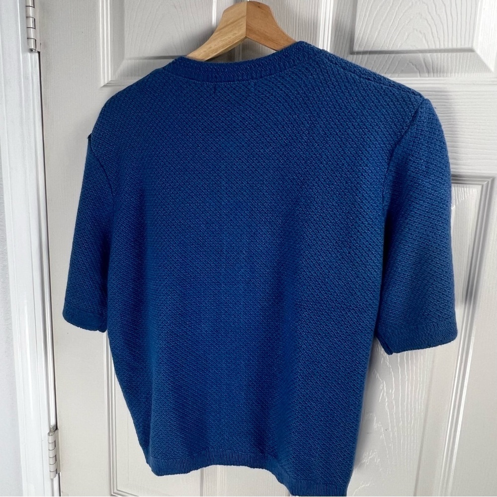 Blue Short Sleeve Knit Cardigan Sweater Women Med Gold Button Front Pockets NWT - Picture 13 of 13